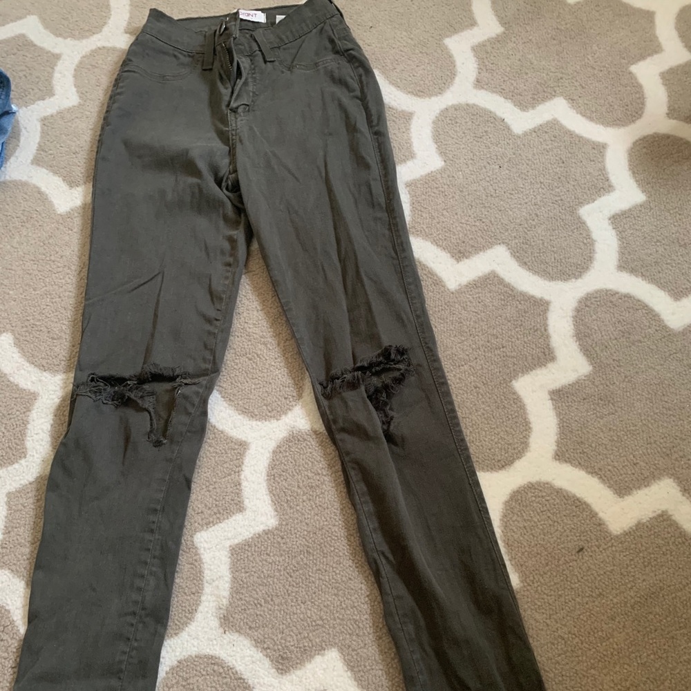 green right skinny jeans